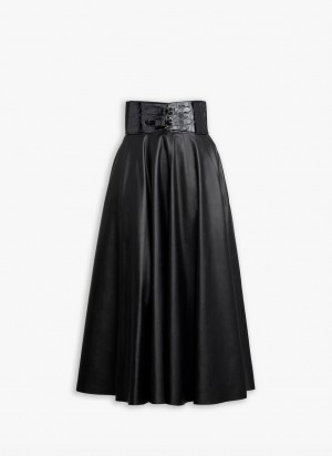 Black Women's Alaia Belted Lambskin Skirts Singapore | V3E-6378