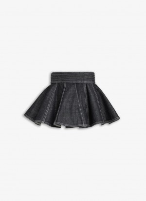 Black Women's Alaia Black Denim Belt Skirts Singapore | P3V-2983