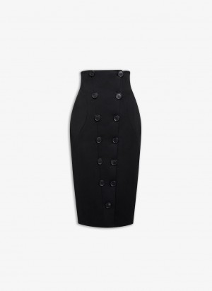 Black Women's Alaia Button Skirts Singapore | C6L-3018