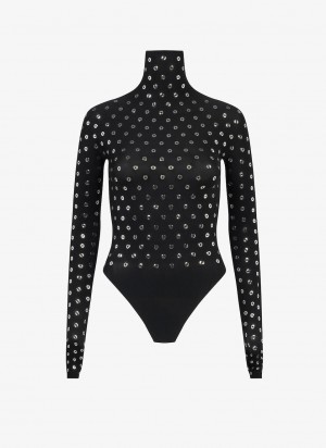 Black Women's Alaia Eyelet Jersey Body Bodysuits Singapore | M8Q-4828