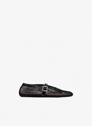 Black Women's Alaia Fishnet Ballet Flats Singapore | O3X-0306