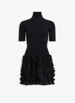 Black Women's Alaia Frill Mini Dress Singapore | N4X-4722