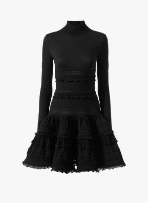 Black Women's Alaia High-neck Wool Crinoline Dress Singapore | X6X-5048