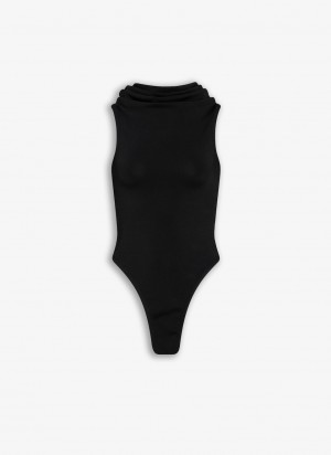 Black Women's Alaia Hooded Stretch Body Bodysuits Singapore | C1V-3783