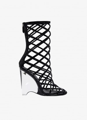 Black Women's Alaia La Cage Wedge Boots Singapore | W7T-1338