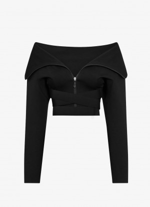 Black Women's Alaia Sculpting Jersey Jackets Singapore | V7P-0454