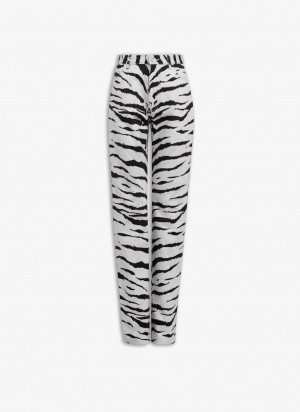 Black Women's Alaia Straigh Animal Denim Pants Singapore | M8R-8585