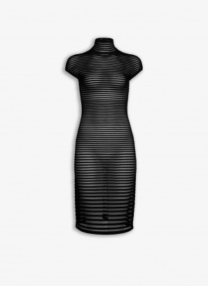 Black Women's Alaia Striped Back Cut Dress Singapore | C6Y-2100