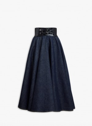 Blue Women's Alaia Belted Lambskin Skirts Singapore | L0T-8192