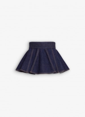 Blue Women's Alaia Brut Denim Belt Skirts Singapore | W1V-9371