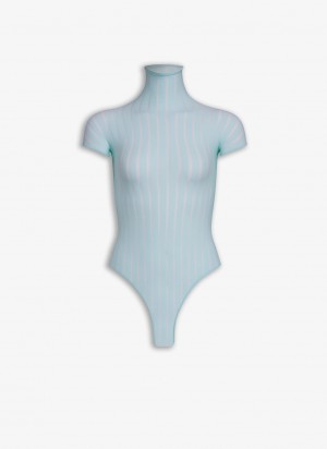 Blue Women's Alaia Sheer Stripes Body Bodysuits Singapore | I1U-7408