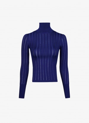 Blue Women's Alaia Shiny Crinoline Turtleneck Sweaters Singapore | L1R-5029