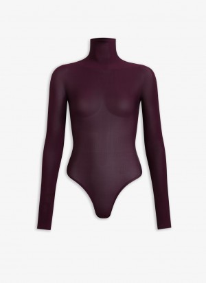 Burgundy Women's Alaia High Neck Jersey Body Bodysuits Singapore | O7P-3252