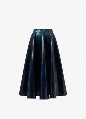 Petrol Blue Women's Alaia Mirror Wool Midi Skirts Singapore | J5C-7269