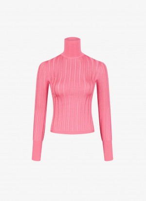 Pink Women's Alaia Shiny Crinoline Turtleneck Sweaters Singapore | L3I-9866