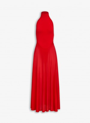 Red Women's Alaia Shiny Flared Dress Singapore | G3H-1812