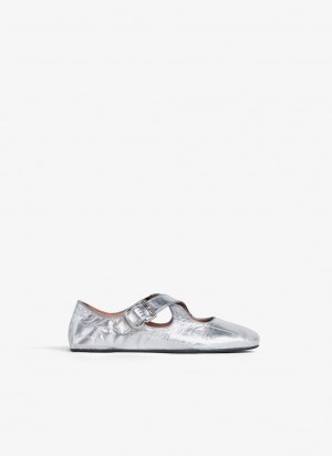 Silver Women's Alaia Criss Cross Ballet Flats Singapore | A8V-8450