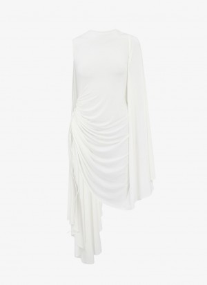 White Women's Alaia Draped Fluid Jersey Dress Singapore | E6Q-1447