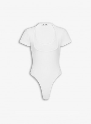 White Women's Alaia Neckline Body Bodysuits Singapore | J3V-2317