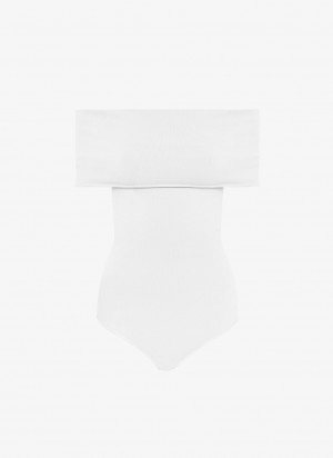 White Women's Alaia Off-shoulder Body Bodysuits Singapore | H4X-1618