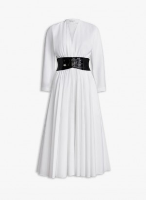 White Women's Alaia Poplin Cross Belt Dress Singapore | G9D-2452