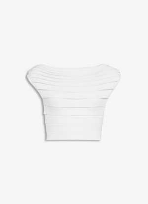 White Women's Alaia Scallop Tops Singapore | J9X-0544