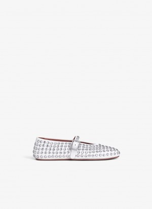 White Women's Alaia Strass Lambskin Ballet Flats Singapore | T2B-5205