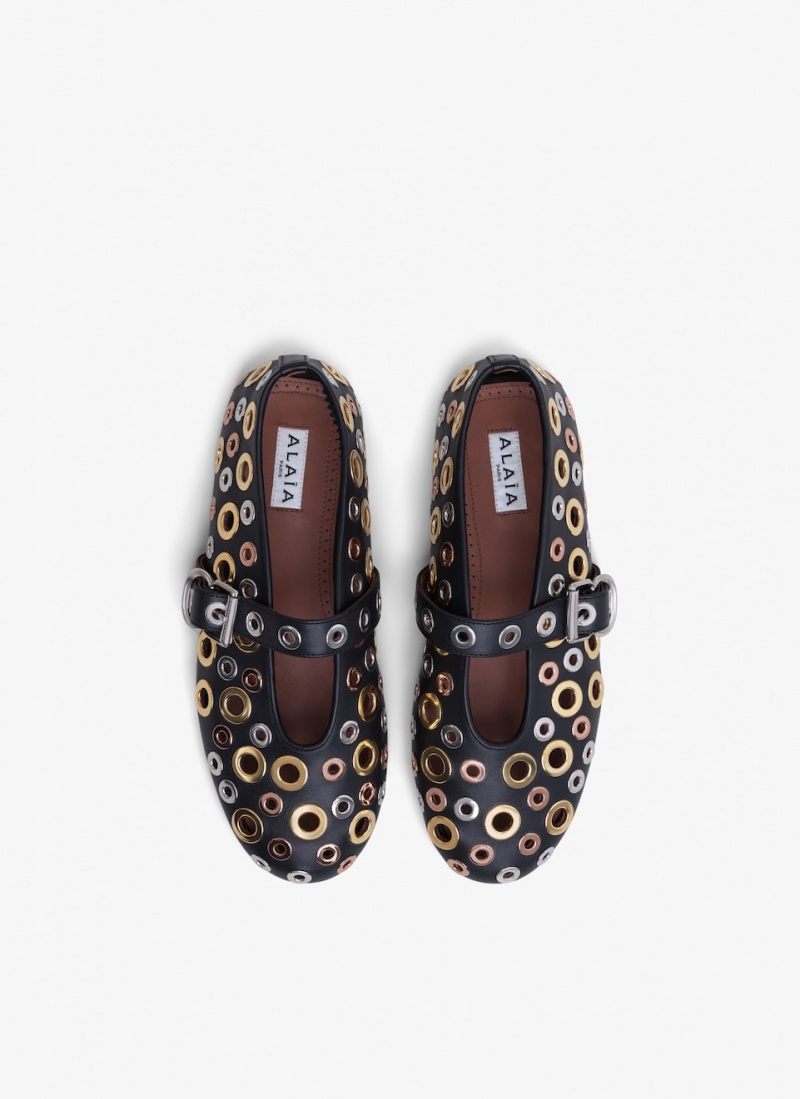 Black Women's Alaia Ballet Eyelet Ballet Flats Singapore | G5U-1960