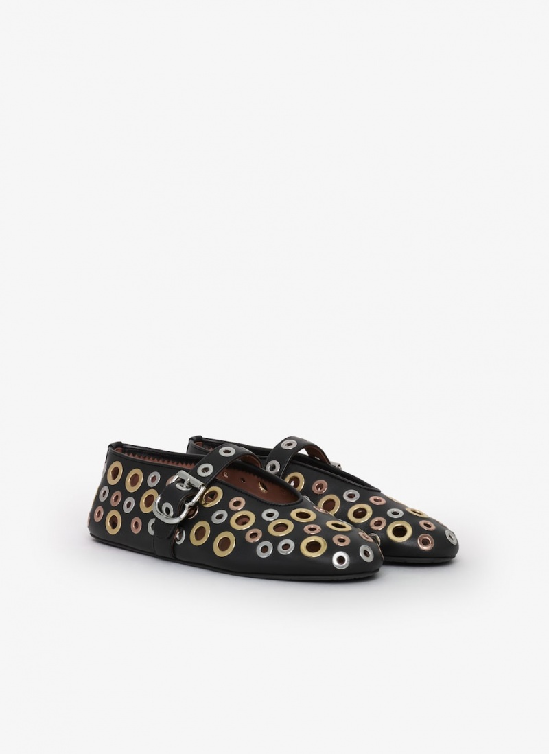 Black Women's Alaia Ballet Eyelet Ballet Flats Singapore | G5U-1960