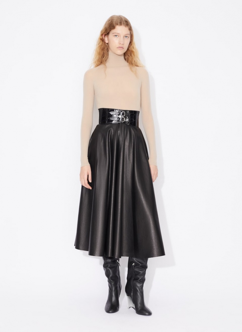 Black Women's Alaia Belted Lambskin Skirts Singapore | V3E-6378