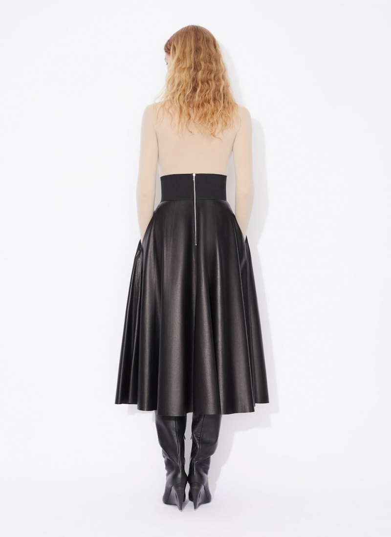 Black Women's Alaia Belted Lambskin Skirts Singapore | V3E-6378