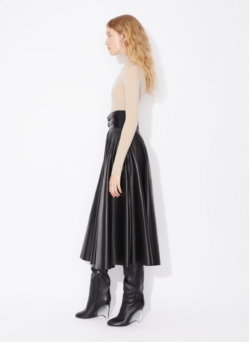 Black Women's Alaia Belted Lambskin Skirts Singapore | V3E-6378