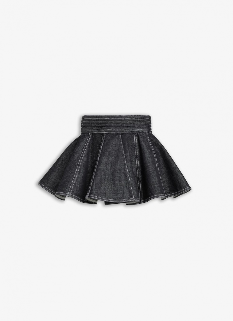 Black Women\'s Alaia Black Denim Belt Skirts Singapore | U2R-4641