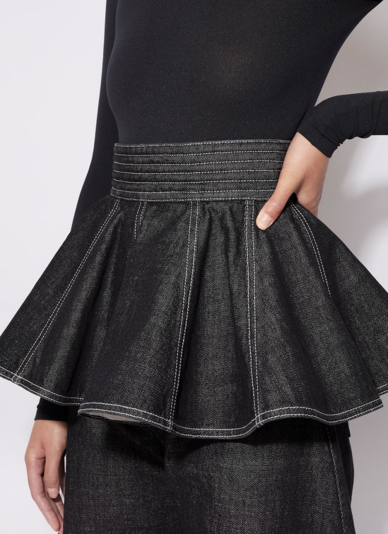 Black Women's Alaia Black Denim Belt Skirts Singapore | P3V-2983