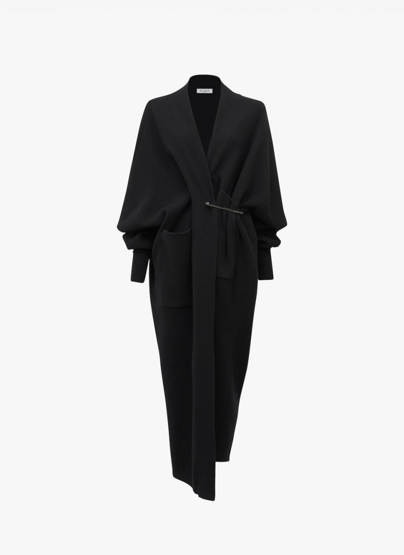 Black Women\'s Alaia Boiled Cashmere Coats Singapore | T8T-4919