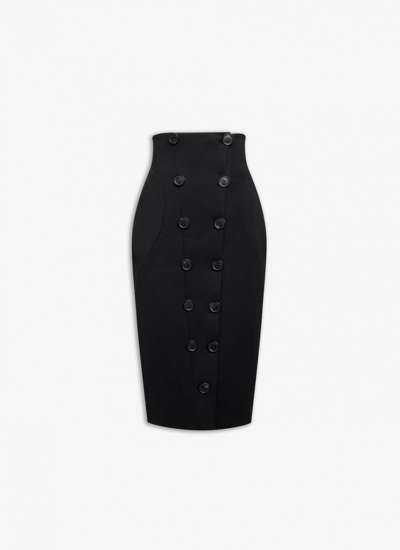 Black Women\'s Alaia Button Skirts Singapore | C6L-3018