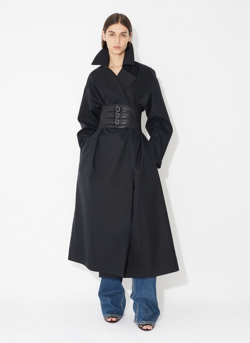 Black Women's Alaia Cotton Belted Trench Coats Singapore | W9L-4465