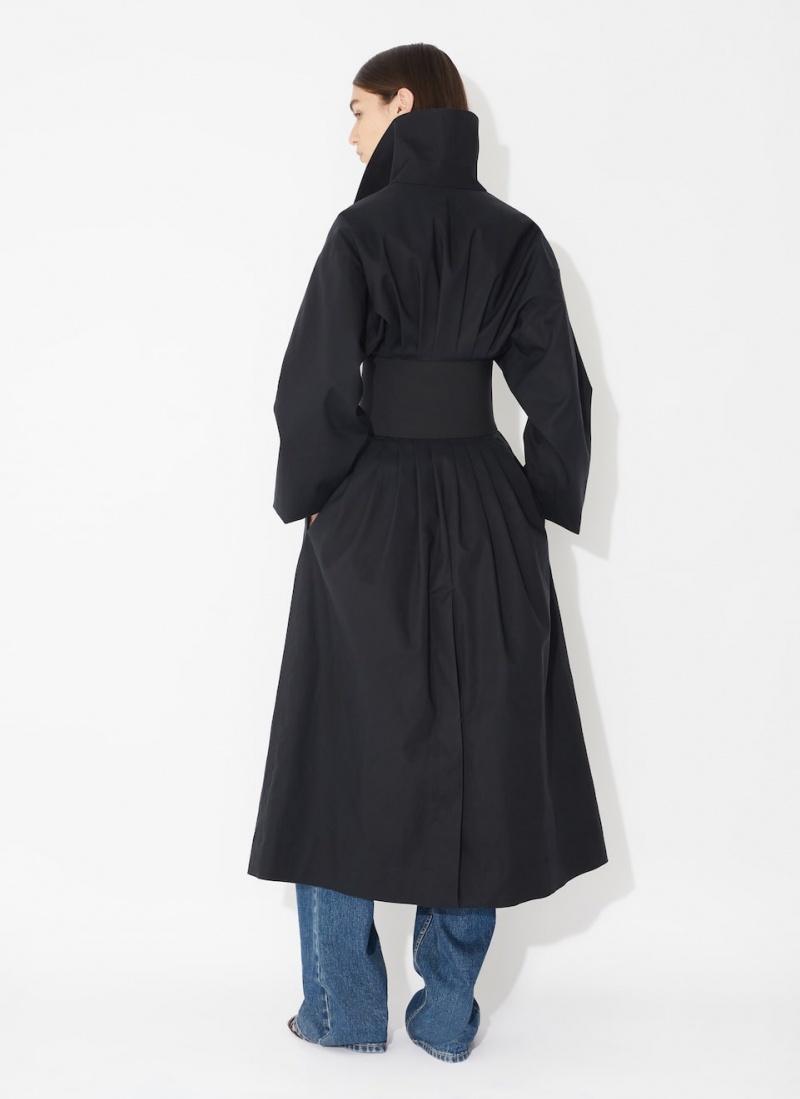 Black Women's Alaia Cotton Belted Trench Coats Singapore | W9L-4465