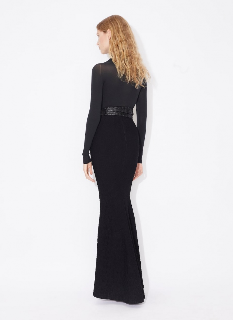 Black Women's Alaia Crocodile Long Skirts Singapore | B3R-8468