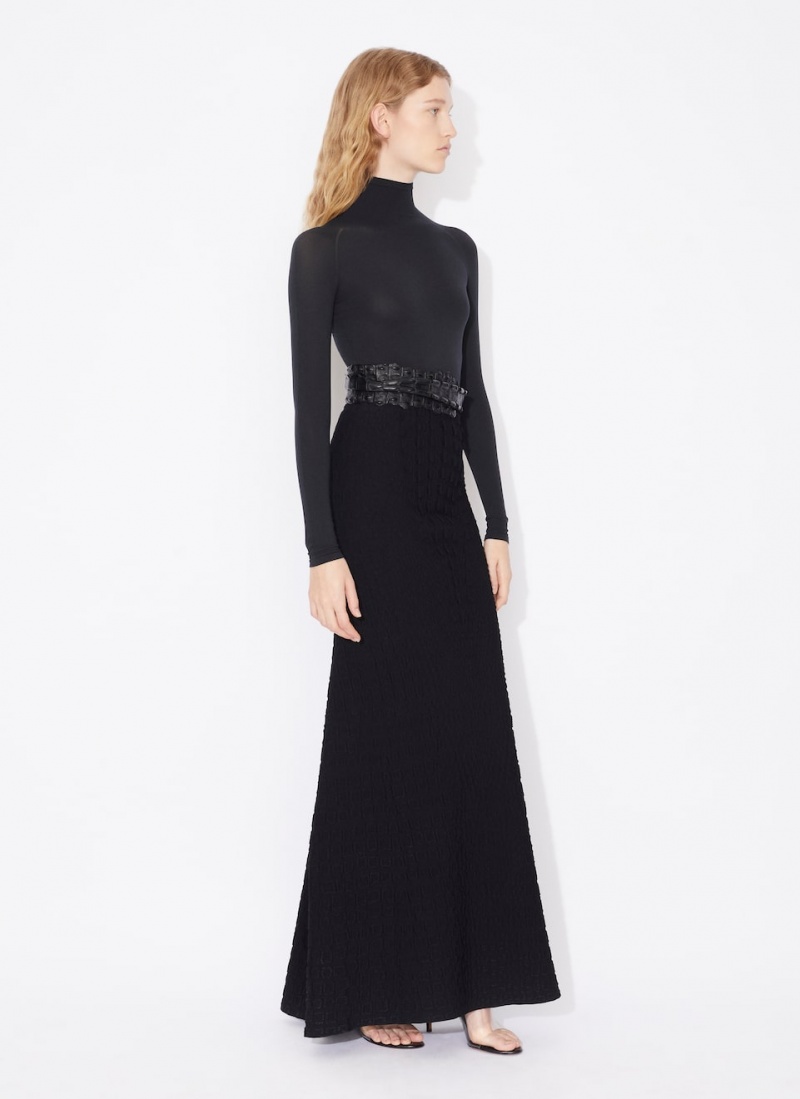 Black Women's Alaia Crocodile Long Skirts Singapore | B3R-8468