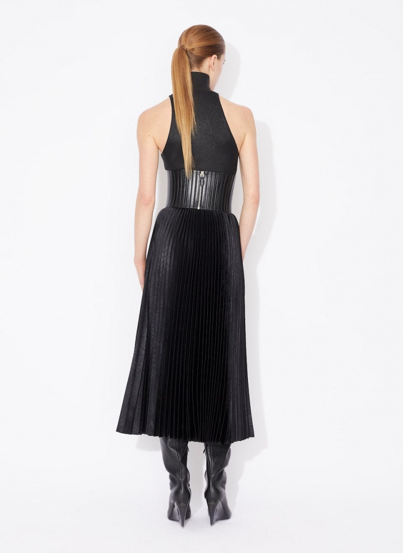 Black Women's Alaia Crocodile Satin Midi Skirts Singapore | D7B-0890