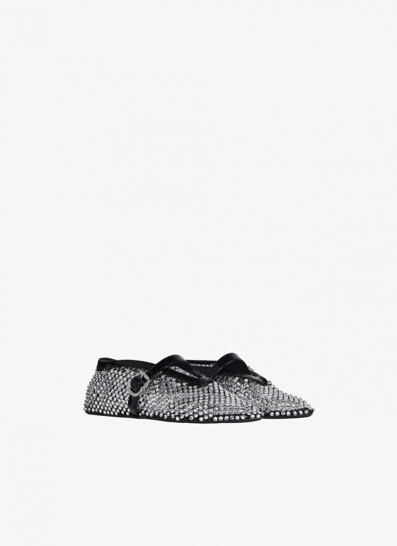 Black Women's Alaia Fishnet And Strass Ballet Flats Singapore | K0O-0573