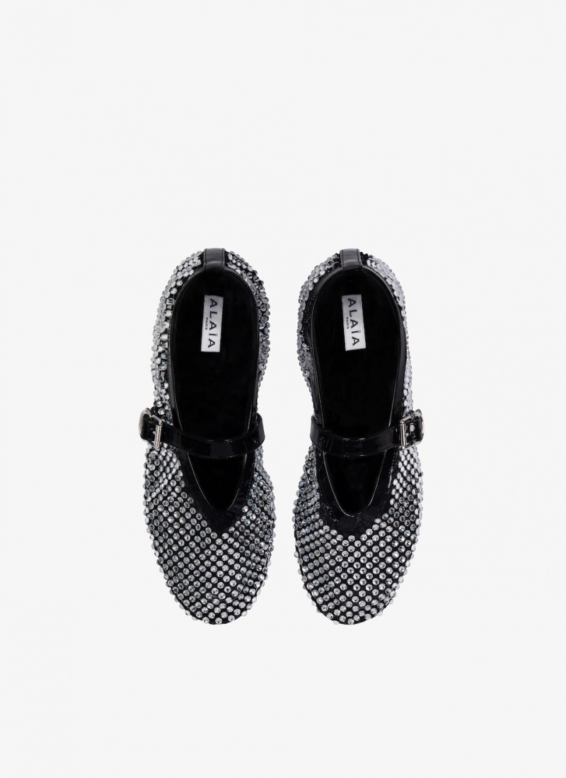 Black Women's Alaia Fishnet And Strass Ballet Flats Singapore | K0O-0573