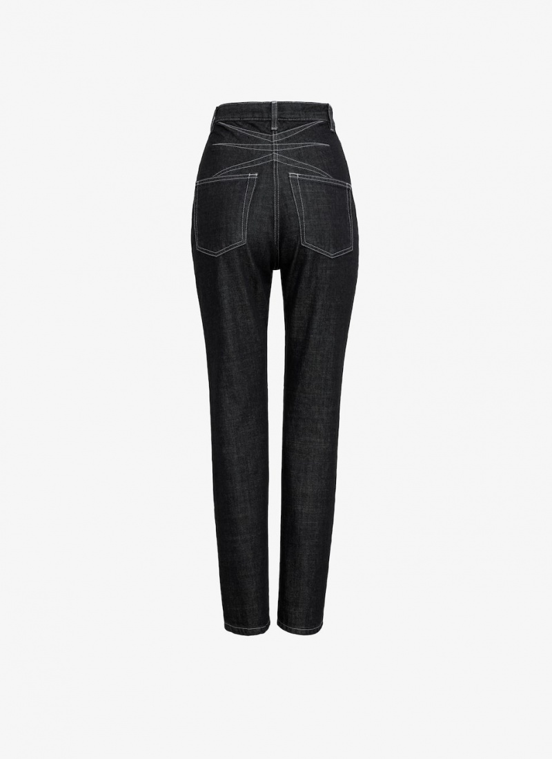 Black Women's Alaia High Waist Denim Pants Singapore | H4P-9042