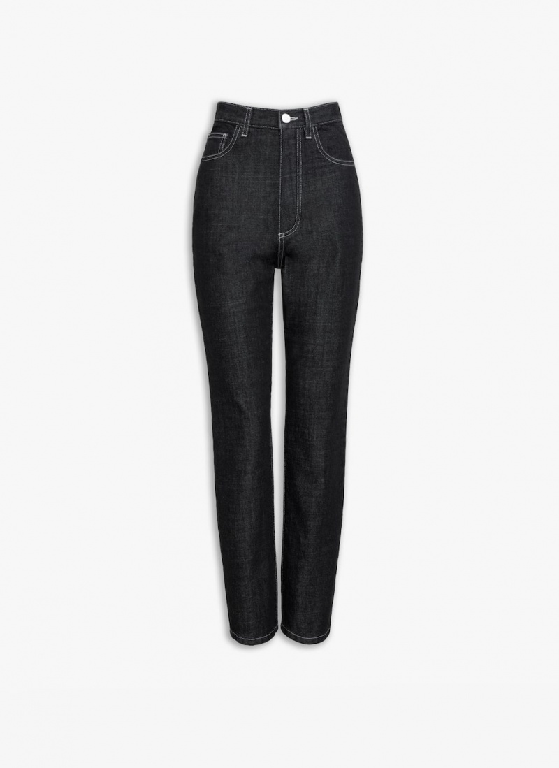 Black Women\'s Alaia High Waist Denim Pants Singapore | H4P-9042