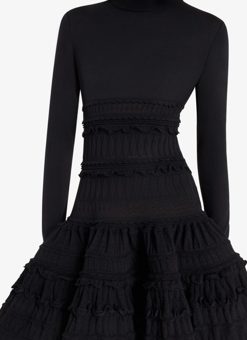 Black Women's Alaia High-neck Wool Crinoline Dress Singapore | X6X-5048