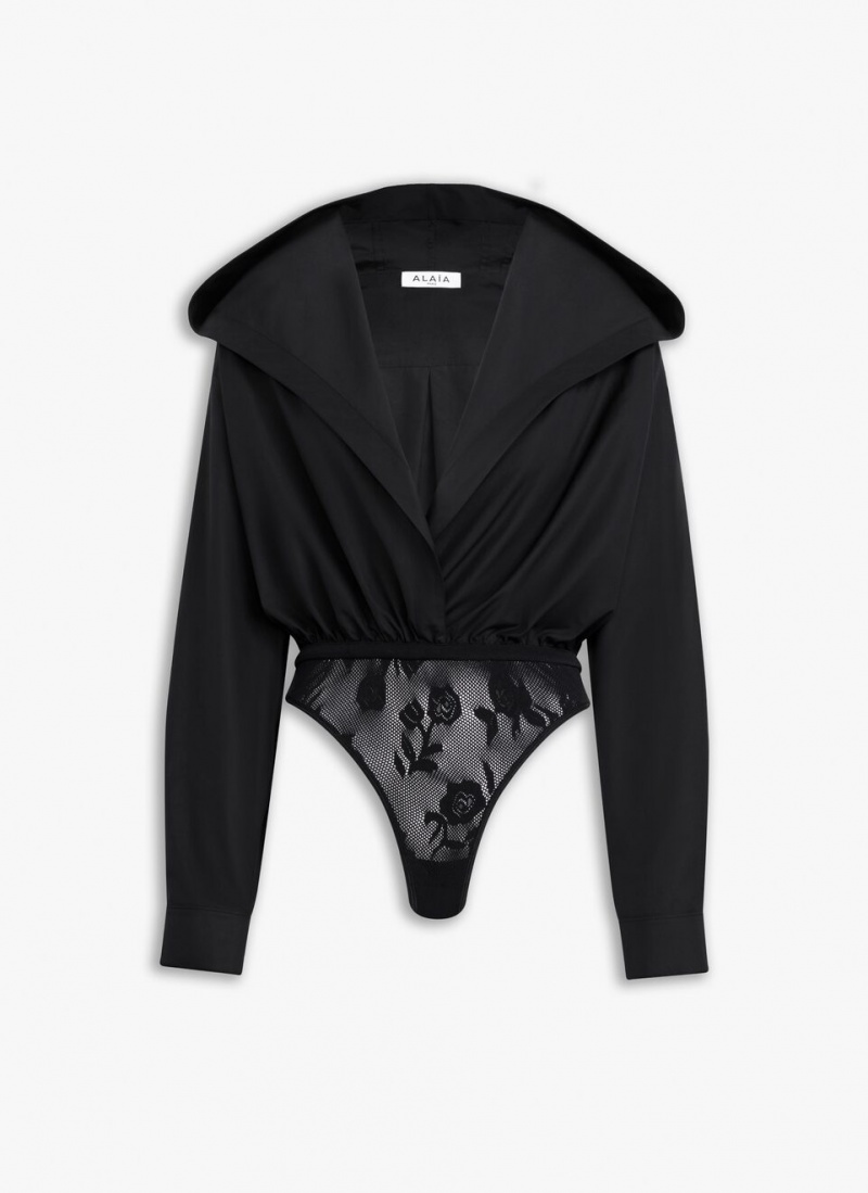 Black Women\'s Alaia Hood Body Shirt Bodysuits Singapore | O5M-3422