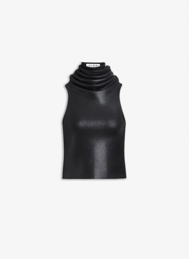 Black Women\'s Alaia Hooded Leather Tops Singapore | M6O-4416