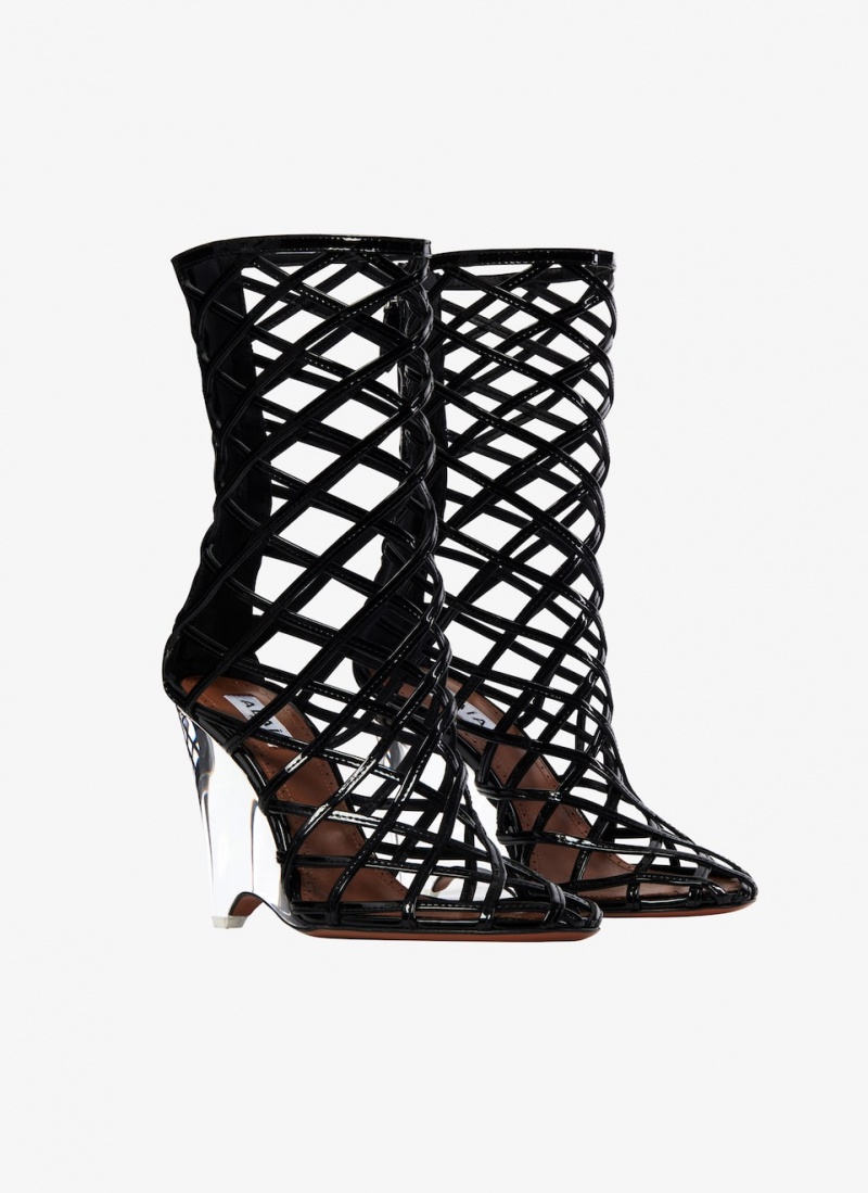 Black Women's Alaia La Cage Wedge Boots Singapore | W7T-1338