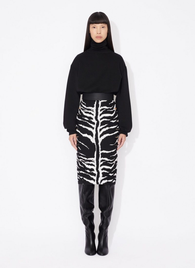 Black Women's Alaia Pencil Animal Knit Skirts Singapore | V3S-4467